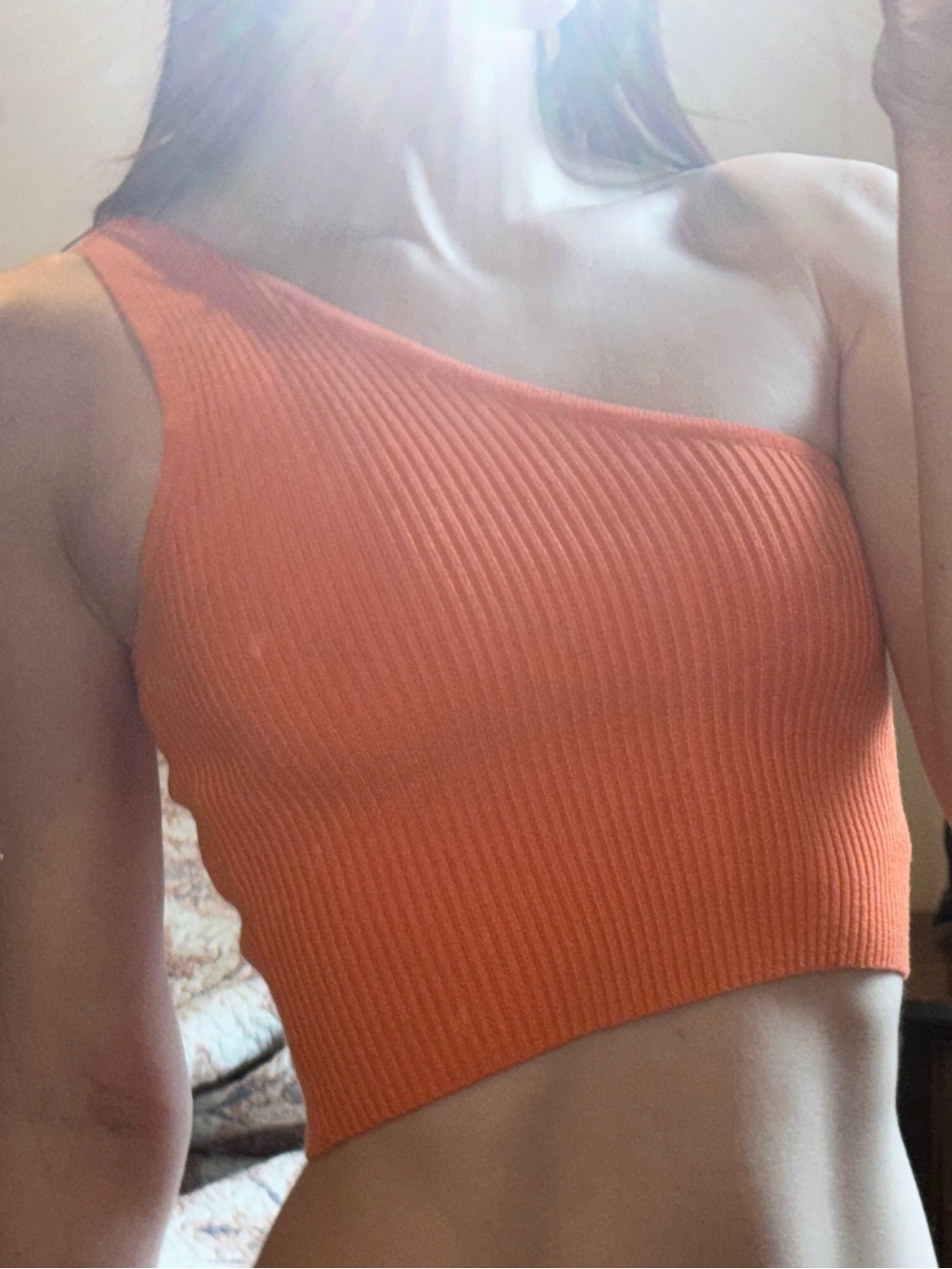Twik Simons Burnt Orange One Shoulder Ribbed Crop Top XS Y2K